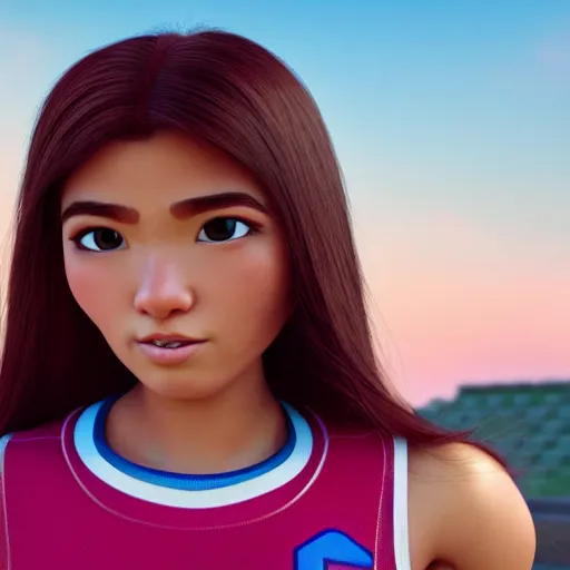 Image similar to young beautiful athletic Filipino woman with long hair posing, depicted as a Pixar character, high quality cg render, 4k