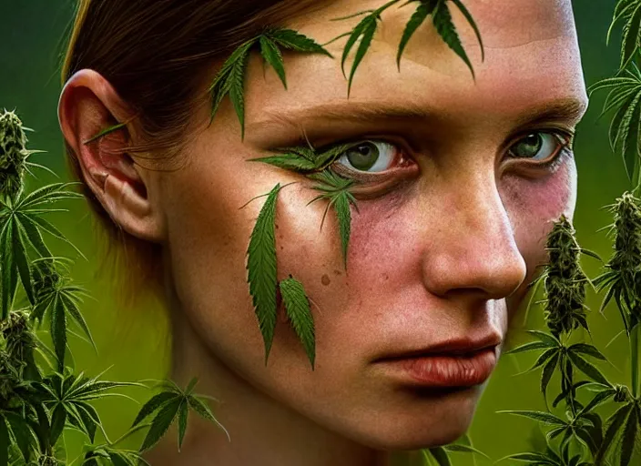 Prompt: photo, young female marijuana farmer, marijuana farm, stefan kostic and david cronenberg, realistic, sharp focus, 8 k high definition, intricate, chiaroscuro, elegant, perfect faces, symmetrical face, extremely detailed, hypnotic eyes, realistic, fantasy art, masterpiece zdzislaw beksinski, national geographic, artgerm