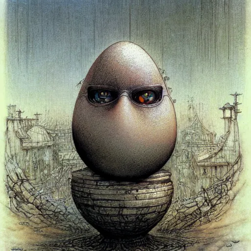 Image similar to egg humpty dumpty front view by by luis royo and wayne barlowe,