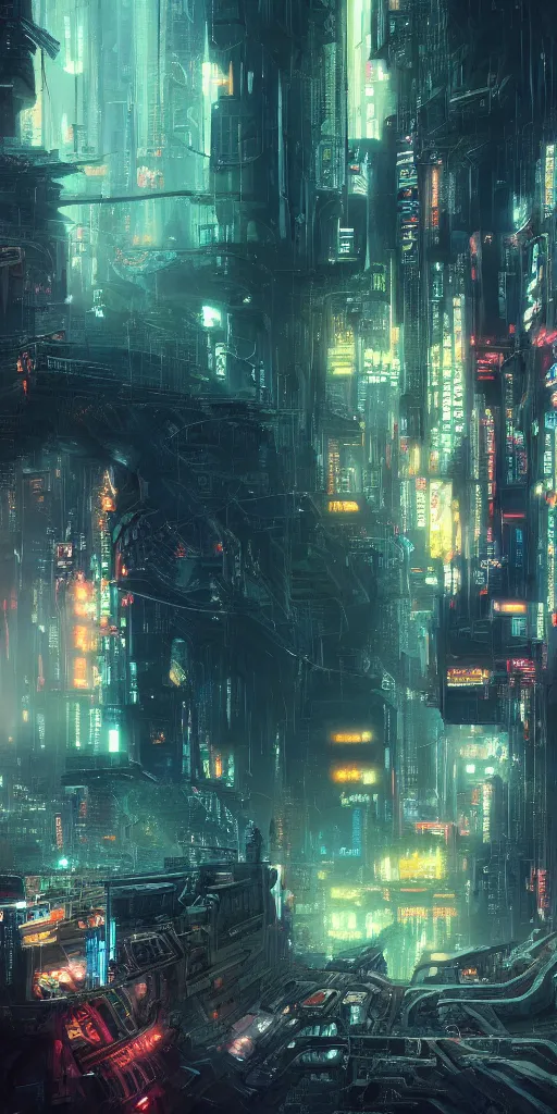 Image similar to an enigmatic and terrifying painting of a cyberpunk universe by marc simonetti, greg rutkowski, ferdinand knab, colour, hyper detail, 8 k, city, universe, nebula, cars, neon, neo - tokyo, burst of colour, imaginary, concept art, out of this world, depth, incredible depth