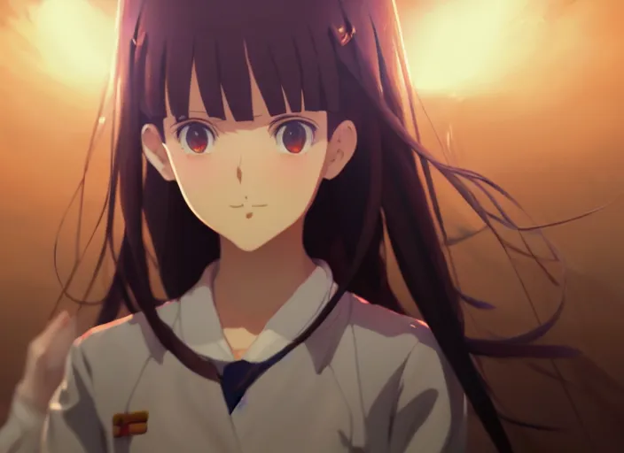 Image similar to portrait of girl maria, helm of second world war warship in background, illustration concept art anime key visual trending pixiv fanbox by wlop and greg rutkowski and makoto shinkai and studio ghibli and kyoto animation, symmetrical facial features, astral witch clothes, golden details, gapmoe yandere grimdark, volumetric lighting, backlit