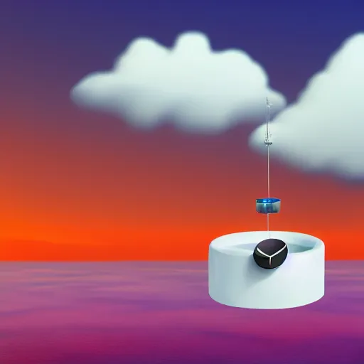 Image similar to a clock floating on an floating island, there are clouds around, it is on earth, on the background there are other floating islands too, cartoony, 4 k resolution, award winning