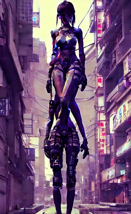 Image similar to hyper - realistic cyberpunk portrait of beautiful! anime woman standing on tokyo street, extreme detail, alluring, in style of yoji shinkawa, pan ren wei, col price, atey ghailan, by greg rutkowski, by greg tocchini, by james gilleard, by joe fenton, by kaethe butcher, grunge aesthetic