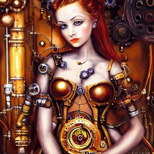 Prompt: Beautiful steampunk mechanical girl, detailed oil painting