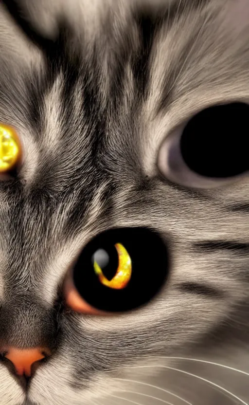 Image similar to A cat with anomalously giant eyes fires lasers from its eyes into the Death Star, realistic, photo, 8k, detailed, high resolution