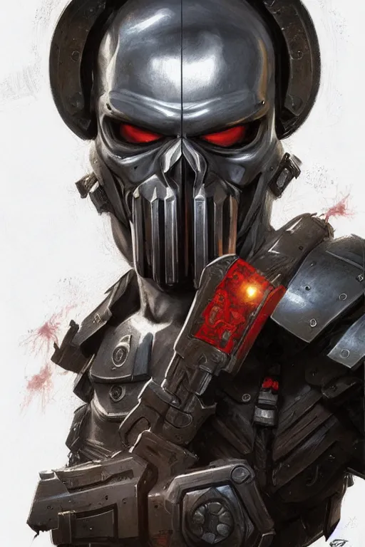Image similar to Boris Johnson as Punisher, armor plate, realistic portrait, symmetrical, highly detailed, digital painting, artstation, concept art, smooth, sharp focus, illustration, cinematic lighting, art by artgerm and greg rutkowski and alphonse mucha