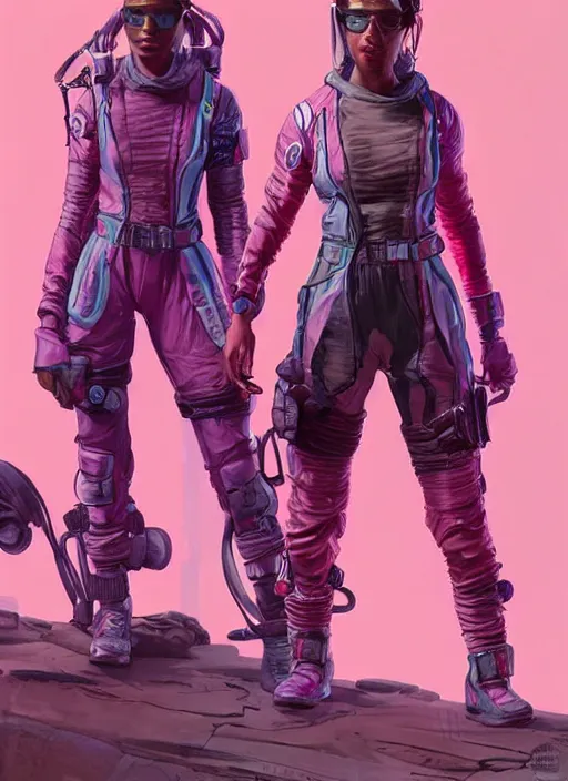 Prompt: apex legends cyberpunk athlete in pink jumpsuit. concept art by james gurney and mœbius. cinematic, hyper realism, realistic proportions, dramatic lighting, high detail 4 k