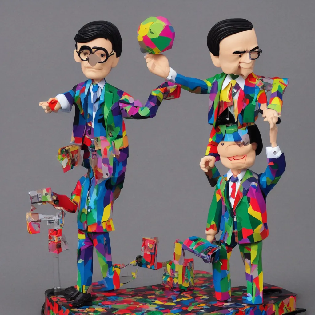 Prompt: flamboyant, happy, individual alan turing, stop motion vinyl action figure, plastic, toy, butcher billy style