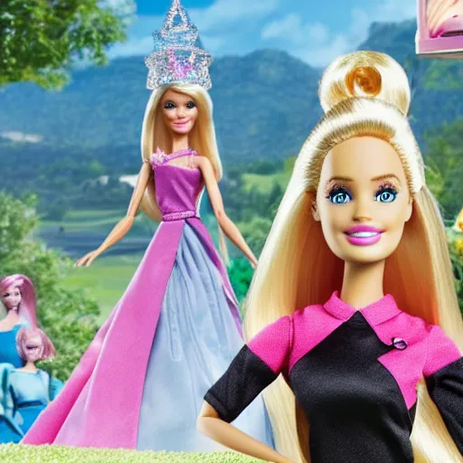 Image similar to barbie and the diamond castle live action remake, 4 k, film still, live action, realistic