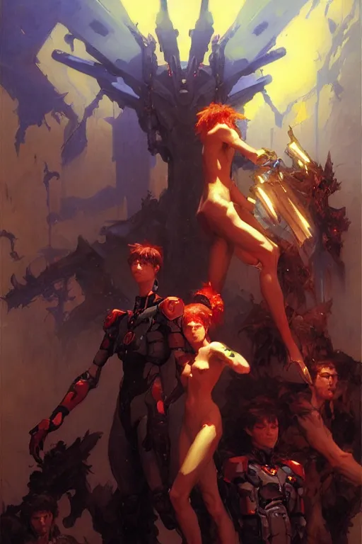 Image similar to evangelion portrait dnd, painting by gaston bussiere, craig mullins, greg rutkowski, yoji shinkawa