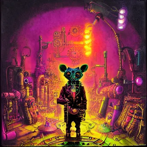 Image similar to steampunk rat, acid, 303, psychedelic, by paul lehr, cd cover