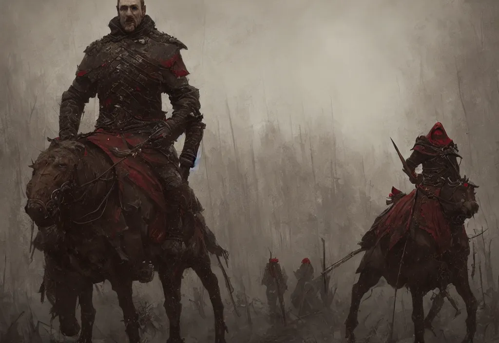 Image similar to stannis baratheon, artstation, jakub rozalski, high detail, dramatic lighting