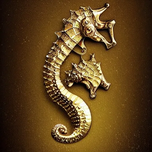 Image similar to the battle is a seahorse, 8 k resolution digital art by thomas erickson and taro okamoto, trending on artstation a seahorse made out of gold and jewels by a seahorse made out of