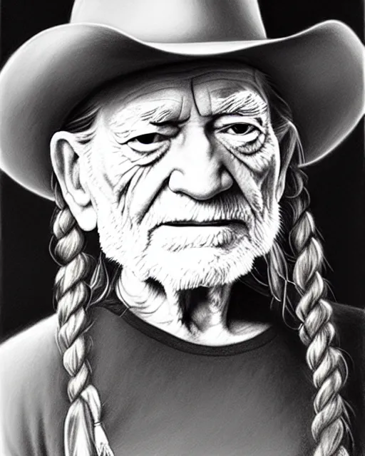 Prompt: a portrait of willie nelson, pencil drawing