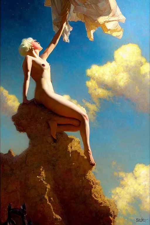 Prompt: lady gaga painting sky, painting by gaston bussiere, craig mullins, j. c. leyendecker