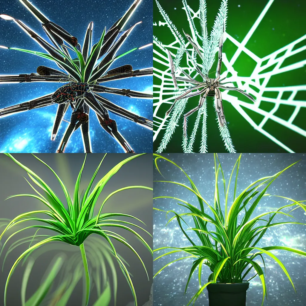 Prompt: photo rendering of a spider plant, bifocal optics, elite dangerous