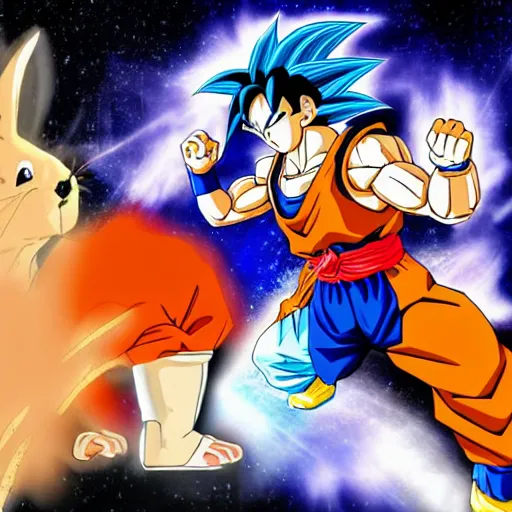 Prompt: goku fighting a rabbit