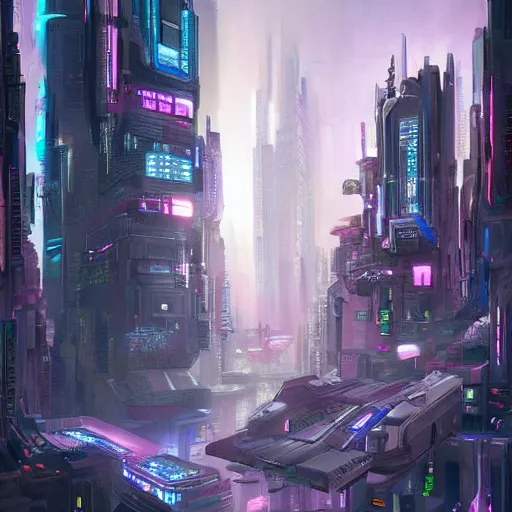 Prompt: Futuristic Cyberpunk City of Starlight, by Anna Mill, by James Gurney