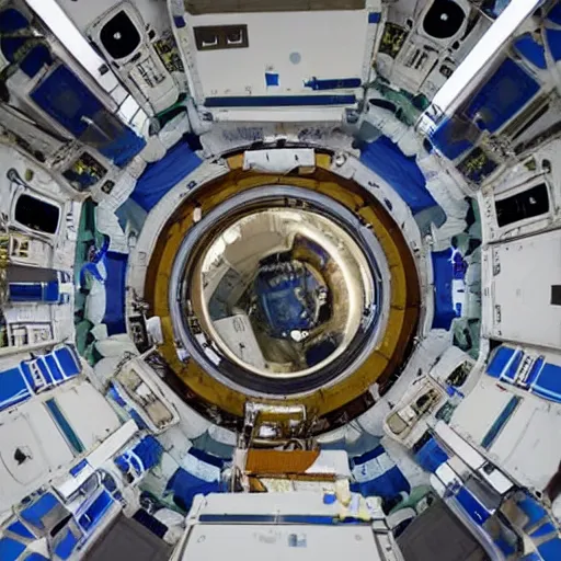 Prompt: A beautiful photograph of a spacecraft or space station in Earth's orbit. The space station has a large, central cylindrical section with several smaller attached modules. There are numerous antennae, dishes, and other communications equipment on the station, as well as a few large windows. There appear to be several people inside the station, working at various consoles and terminals. embroidery by Ralph McQuarrie, by Pete Turner sad