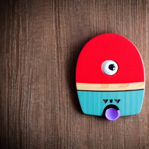 Image similar to wooden toy, tamagotchi, hat, big eyes