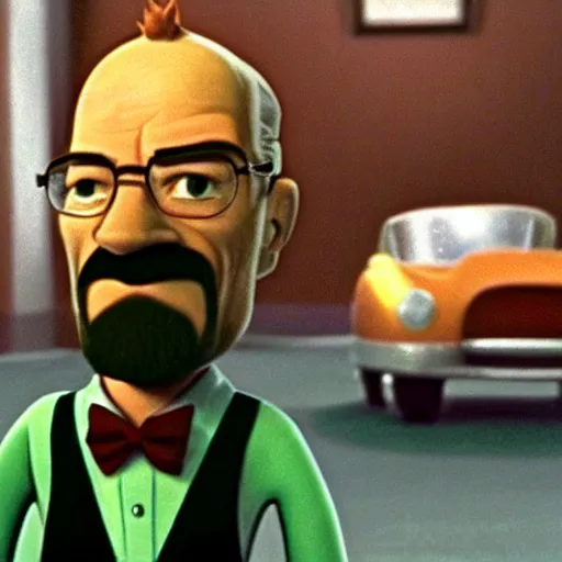 Prompt: A screenshot of Walter White in Meet The Robinsons (2007), low quality, vhs quality