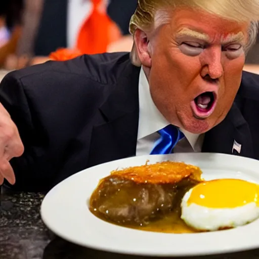 Image similar to donald trump eating a loco moco