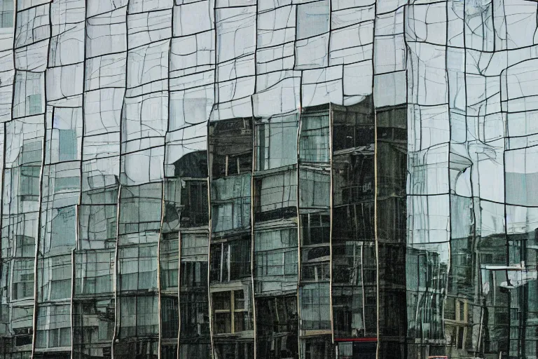 Image similar to outdoorsy guys club likes to look at the exteriors of urban architecture onion column shot by christopher doyle wong kar-wai film texture reflection through lit windows with slight drizzle trickling from them