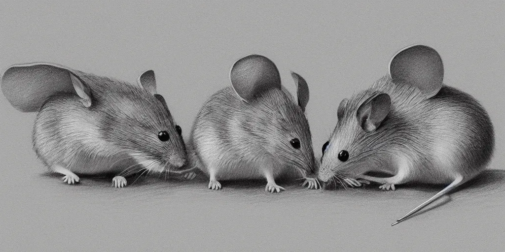 Prompt: a beautiful pencil drawing of two cartoon mice; masterpiece; extremely highly detailed; ultra-realistic; trending on artstation