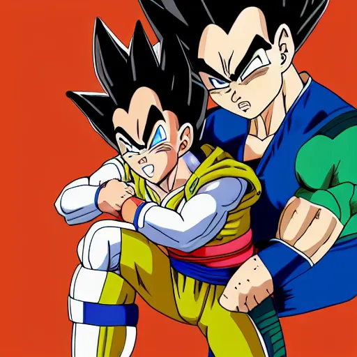 Image similar to Vegeta giving Yamcha a piggyback ride at Kamis lookout, Hyperdetailed, 108 megapixels