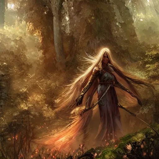 Prompt: a female angel warrior reigns on a magical forest, marc simonetti, detailed, artstation