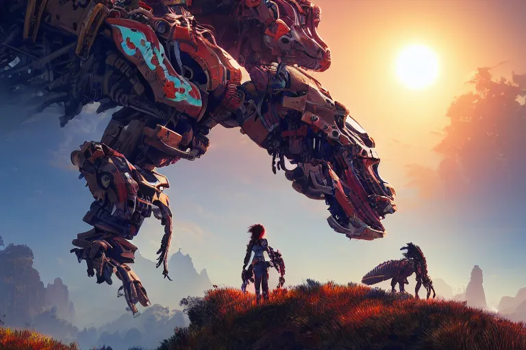 Image similar to rollerback machine creature robot of horizon forbidden west horizon zero dawn radiating a glowing aura global illumination ray tracing hdr fanart arstation by ian pesty and alena aenami artworks in 4 k