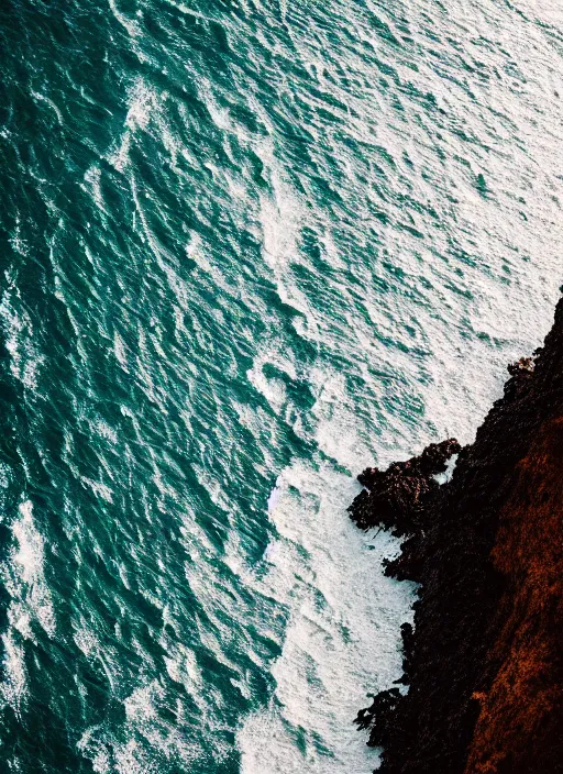 Image similar to a view of the ocean from a cliff, a tilt shift photo by liam wong, unsplash, naturalism, cinematic view, terragen, shot on 7 0 mm