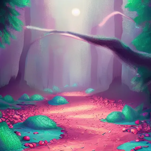 Prompt: candy forest, digital art, trending on artstation