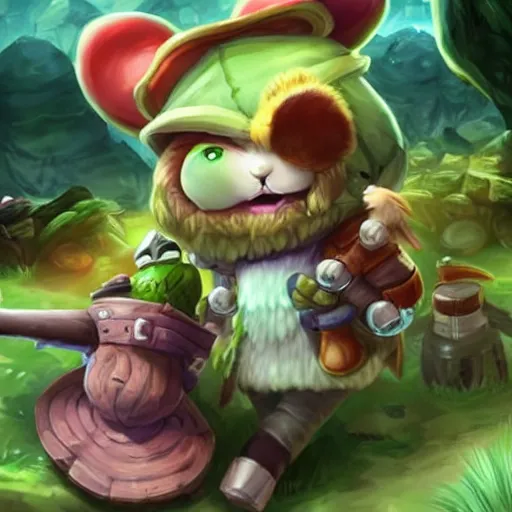 Prompt: teemo sits in bandle city getting high off shrooms, league of legends