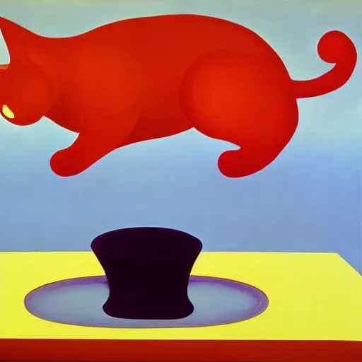 Prompt: a painting of an orange cat looking profoundly into the eyes of the beholder, a gouache by rene magritte, flickr, vorticism, soviet propaganda, 1 9 7 0 s