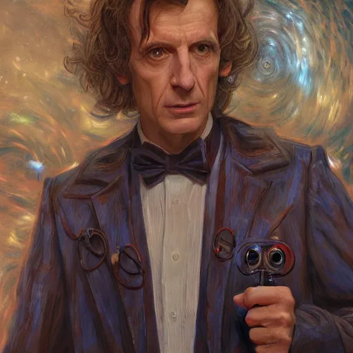 Image similar to Doctor Who, portrait art by Donato Giancola and James Gurney, digital art, trending on artstation