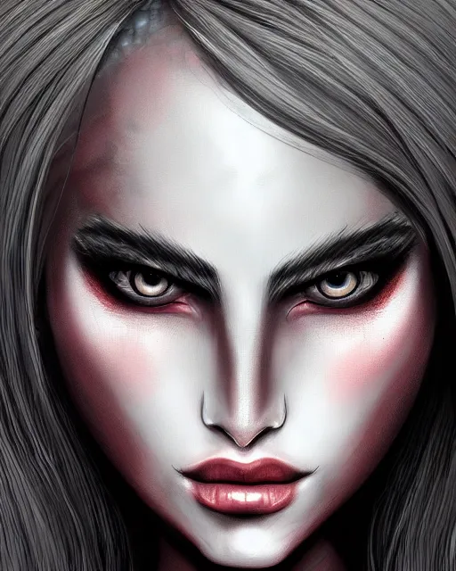 Image similar to face of a beautiful demon girl, realistic detailed digital art