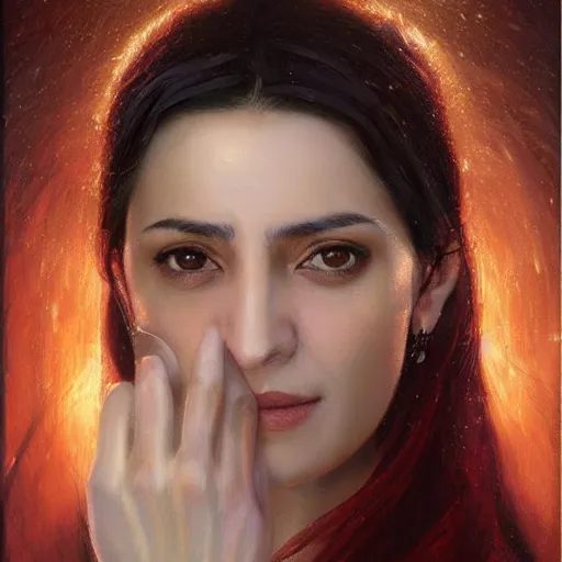 Image similar to portrait of a turkish woman ( 3 5 ) from turkey in 2 0 2 1, an oil painting by ross tran and thomas kincade