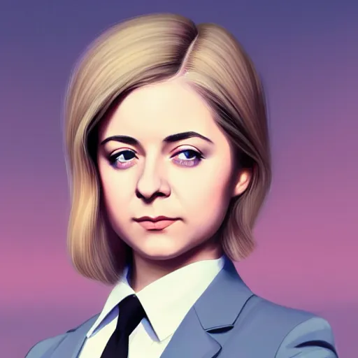 Image similar to natalya poklonskaya as young female, young female prosecutor at her job, muted colors, matte print, pastel colors, 2d, ultra highly detailed, smooth, sharp focus, digital art, digital painting, fan art, elegant, artstation, head is centered, by Ilya Kuvshinov