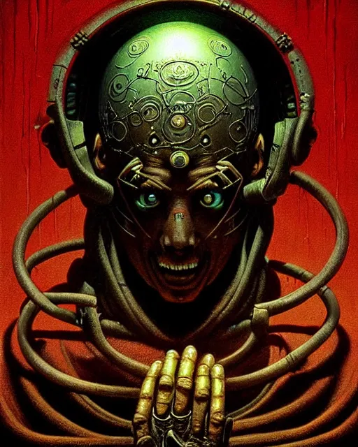 Prompt: zenyatta from overwatch, character portrait, portrait, close up, concept art, intricate details, highly detailed, horror poster, horror, vintage horror art, realistic, terrifying, in the style of michael whelan, beksinski, and gustave dore