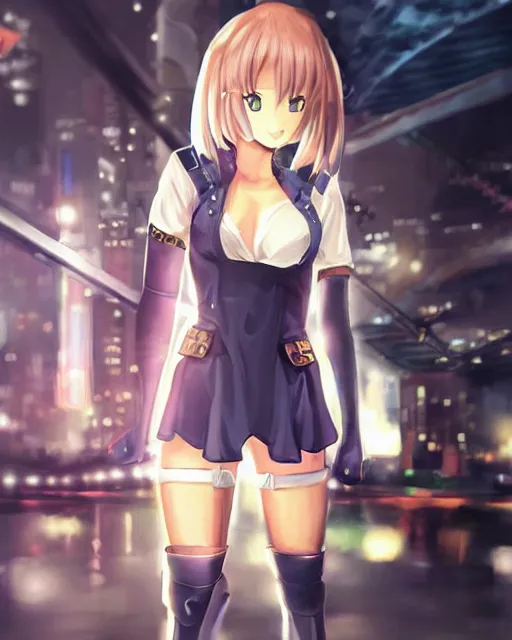 Image similar to full body portrait of anime girl in mechanic armor in night tokyo by makoto sinkai, perfect face, fine details