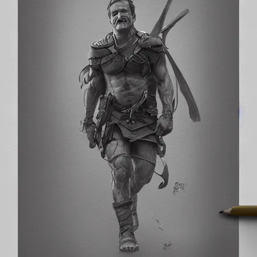 Image similar to pencil illustration of Robin Williams trending on art station Greg rutkowski cinematic