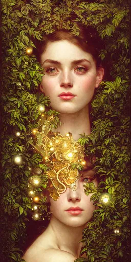 Image similar to hyper realistic photographer looking through a vintage medium format camera, design on white background, beautiful details, lush foliage cyberpunk, gold, drawn by john singer sargent, tom bagshaw, norman rockwell, alphonso mucha, lolish, trending on artstation