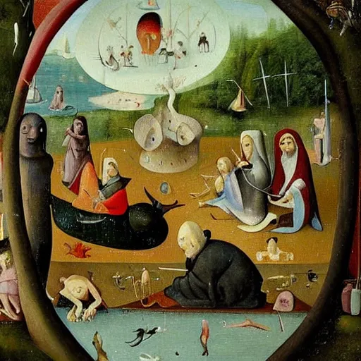 Image similar to a painting of the most relaxing thing in the world, in the style of hieronymus bosch.