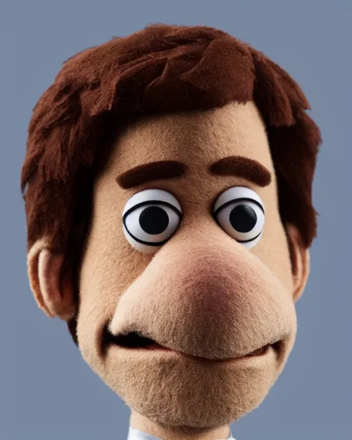 Image similar to jim halpert as a muppet. highly detailed felt. hyper real photo. 4 k.