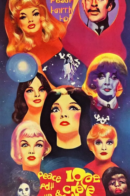 Prompt: movie poster for peace and love and harmony witch, 1 9 6 0 s