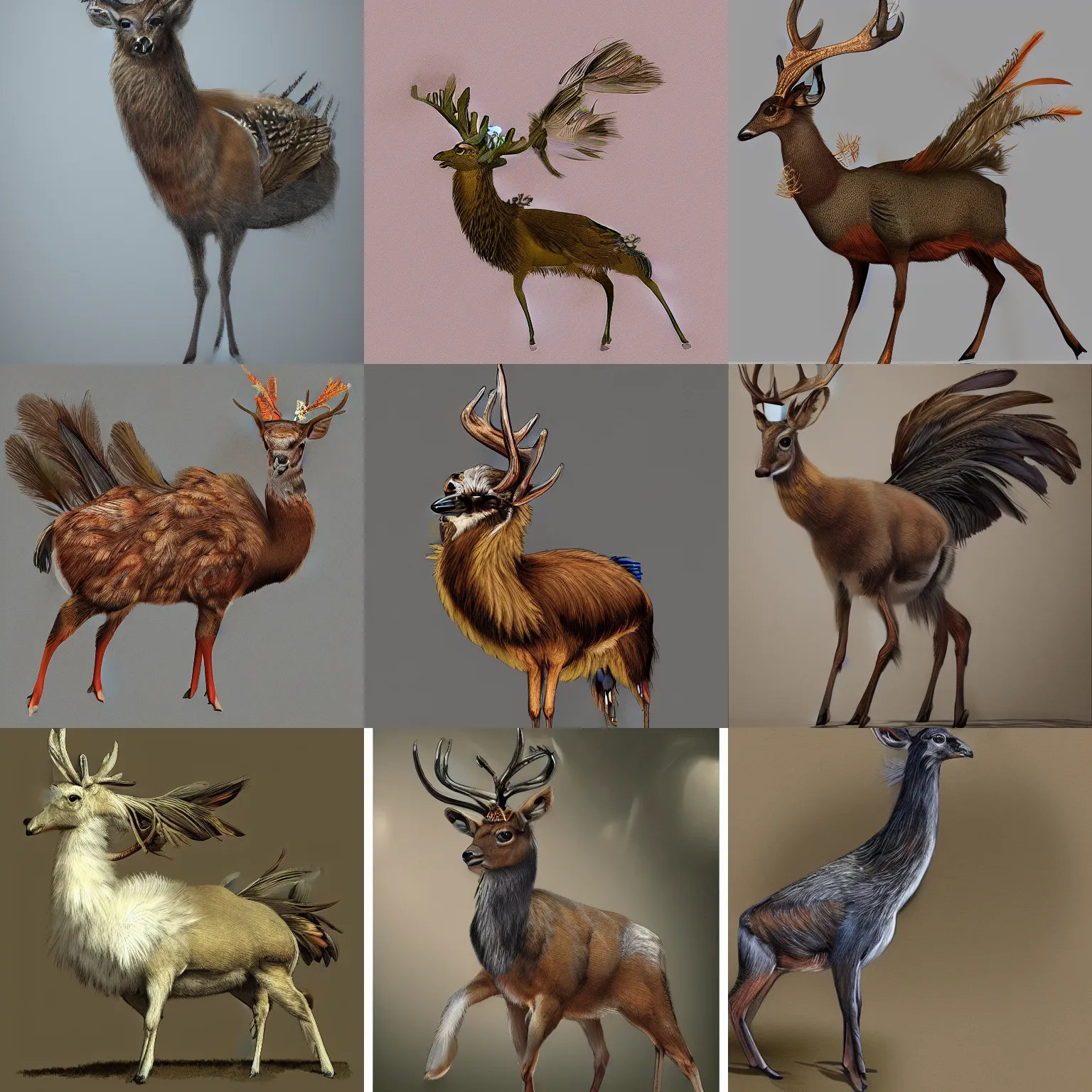 Prompt: a feathered deer with bird feathers, trending on artstation, highly detailed, full body