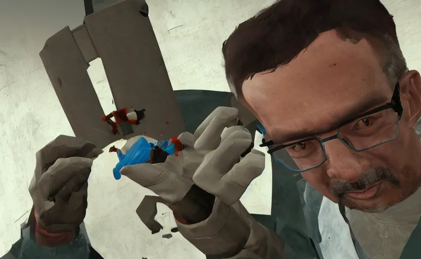 Image similar to half life 1 scientist eating chunks out of the test sample