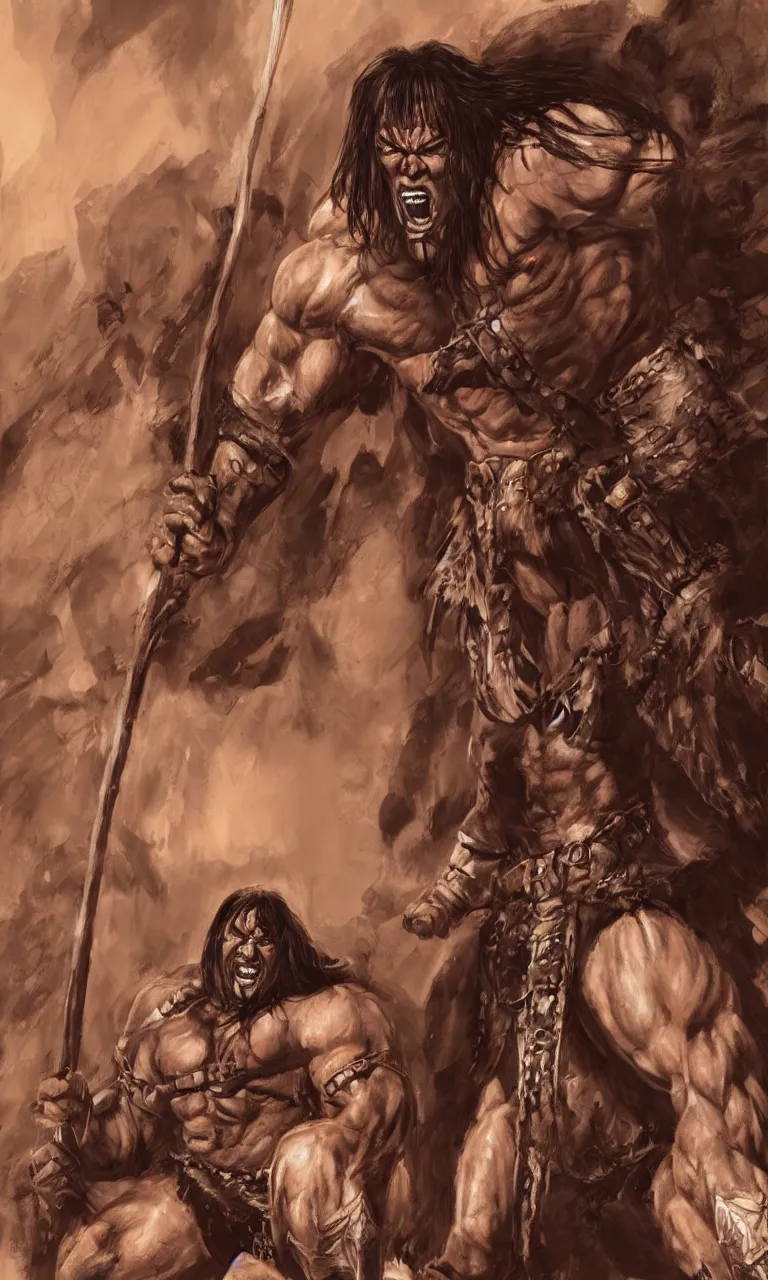 Prompt: digital painting of conan the barbarian by simon bisley and john buscema, unreal engine 5