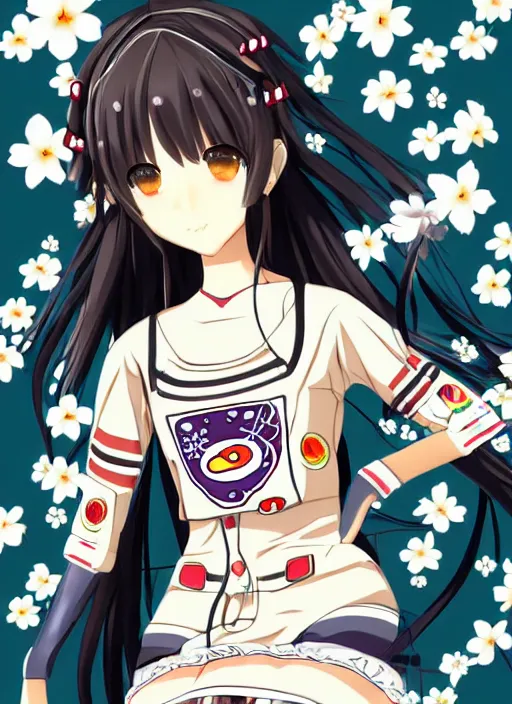 Image similar to motorcycle japanese girl in animanga super detailed eyes eyebrowless symmetry face visual novel hairpin star clannad shuffle toheart pattern illustration